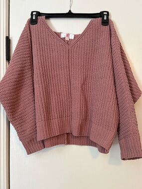 Cozy V-Neck Chunky Knit Sweater in Dusty Mauve
